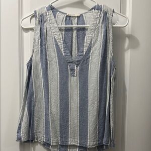 Marine Layer Blue and White Striped V-Neck Blouse